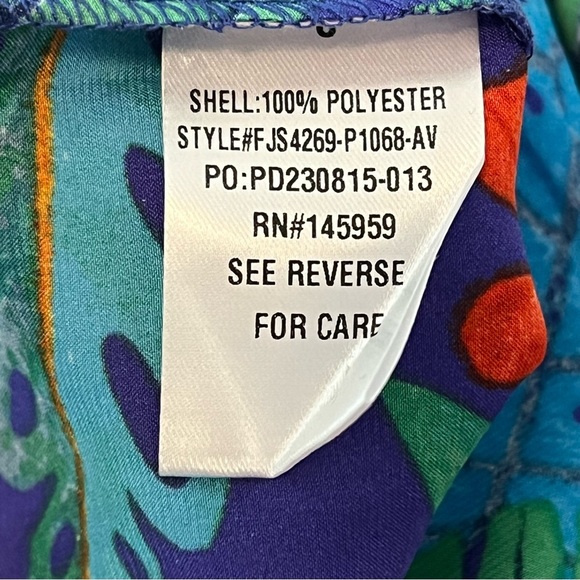 Dress Forum Satin Feel Blue Red Tropical Print Split Leg Ties Jumpsuit Small - Picture 14 of 15